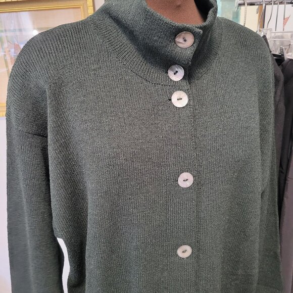 Vintage 80's Helen Hsu Green Knit Sweater Dress or Coat Size Small - Picture 4 of 7